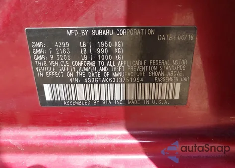 2018 Subaru Impreza 2.0I Sport from USA, damaged, VIN 4S3GTAK63J3751994